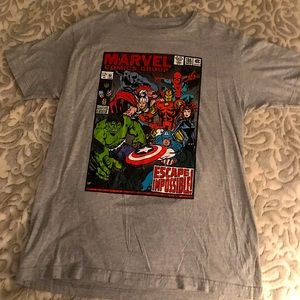 MARVEL character T shirt Gray with colorful depiction of characters.Size Large